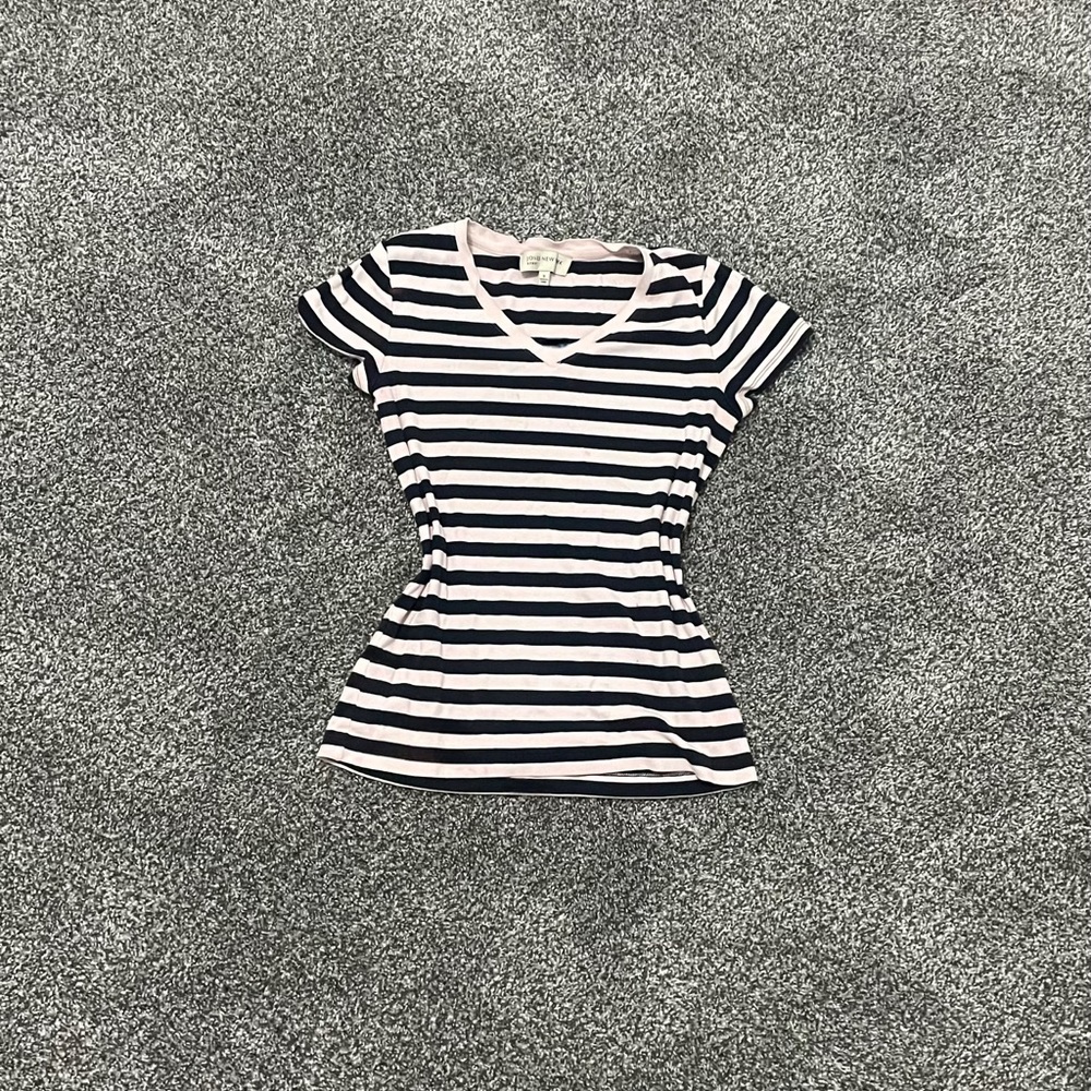 Jones New York Navy and White Striped Tee